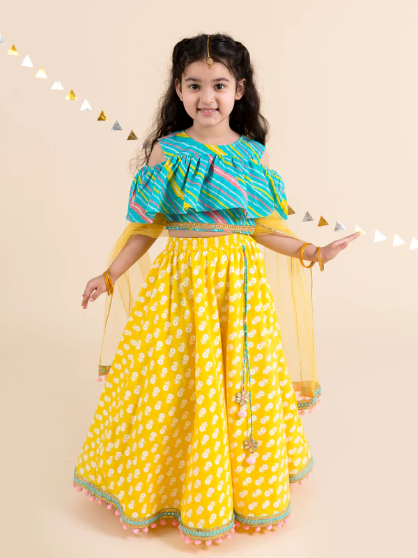 Girl - Blue & Yellow Lehanga Choli with Dupatta