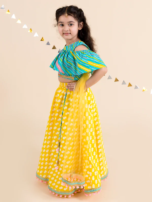 Girl - Blue & Yellow Lehanga Choli with Dupatta
