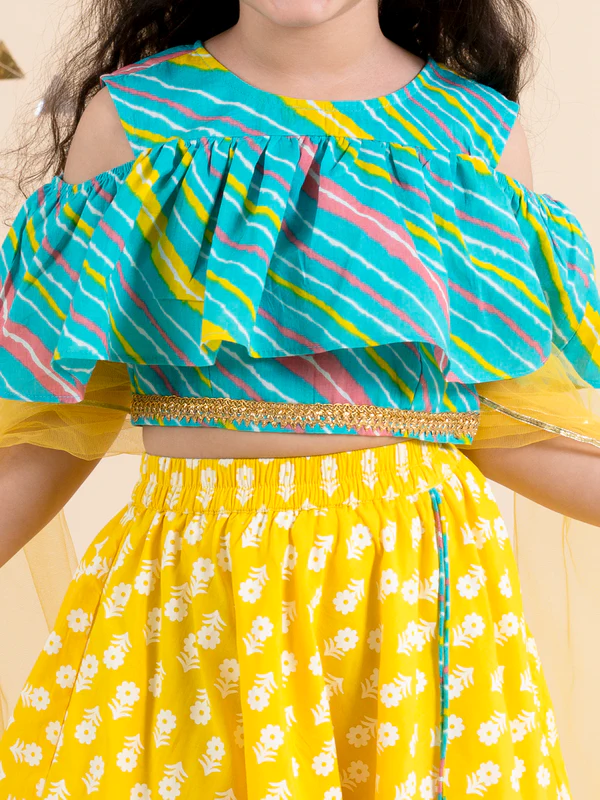 Girl - Blue & Yellow Lehanga Choli with Dupatta