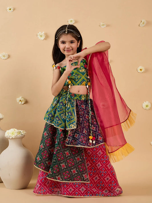 Girls - Multi Color Ethnic Lehenga & Choli With Dupatta