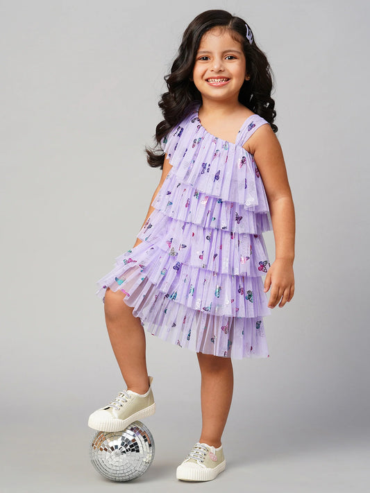 Girl - Lavender Tiered Shimmer Party Dress