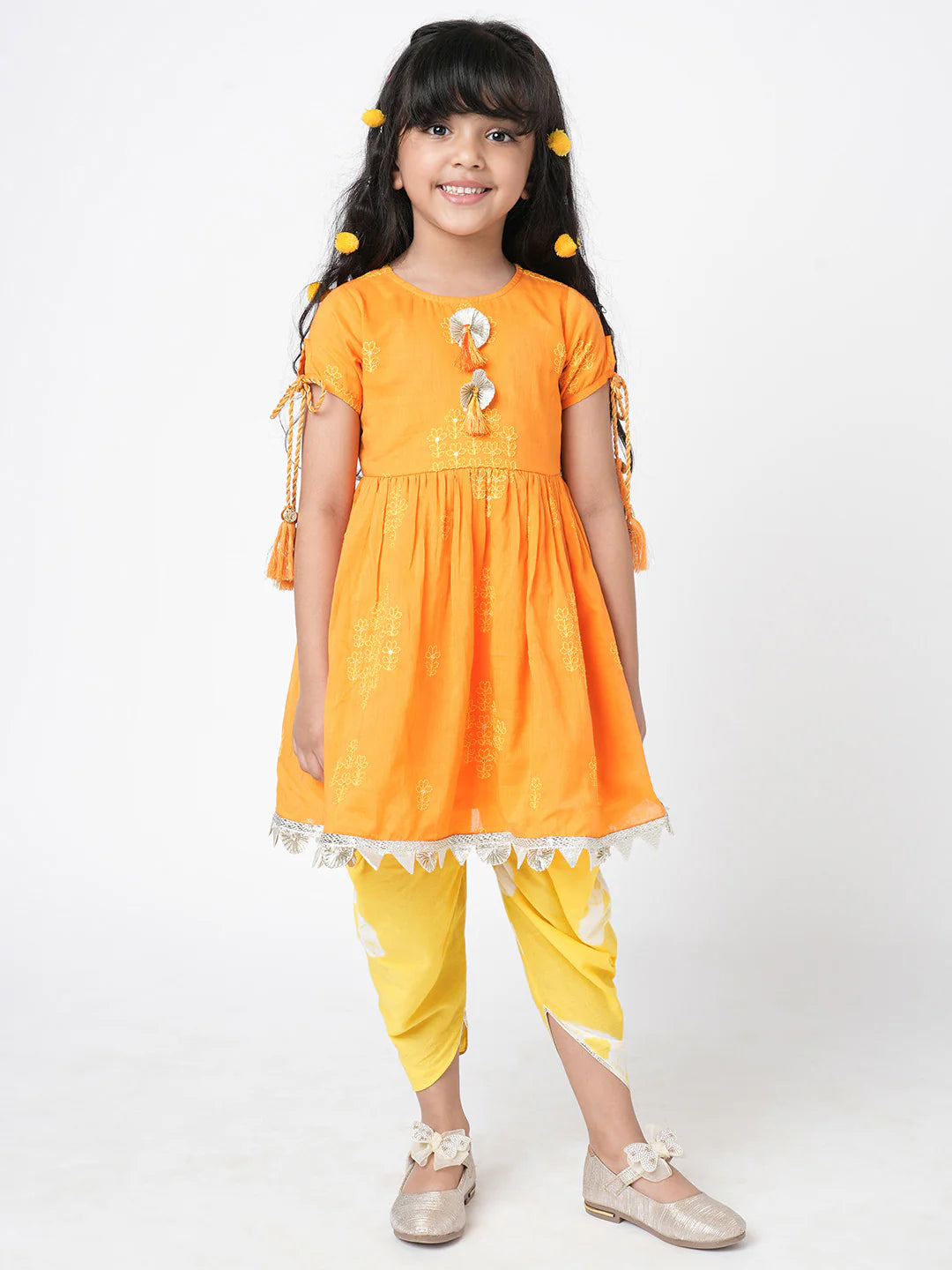 Girl - Yellow Cotton Kurta with Dhoti