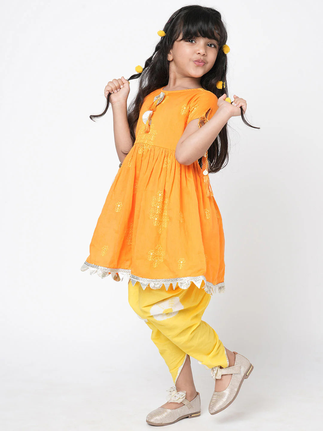 Girl - Yellow Cotton Kurta with Dhoti