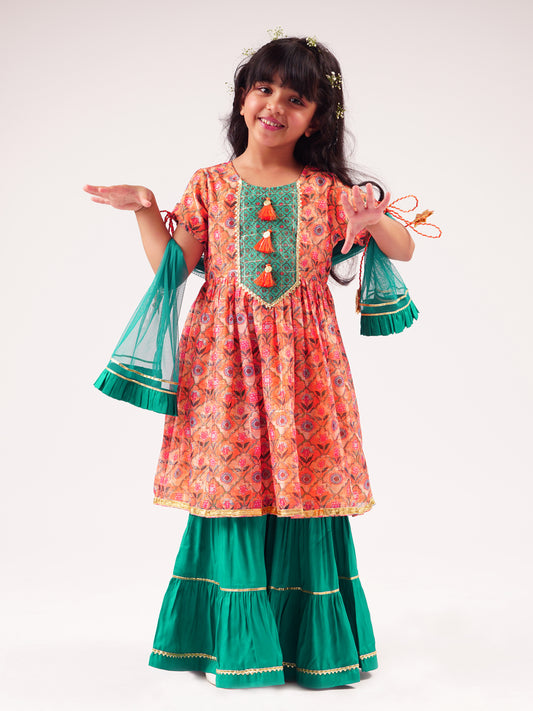 Girl - Kurta with Sharara Set Orange