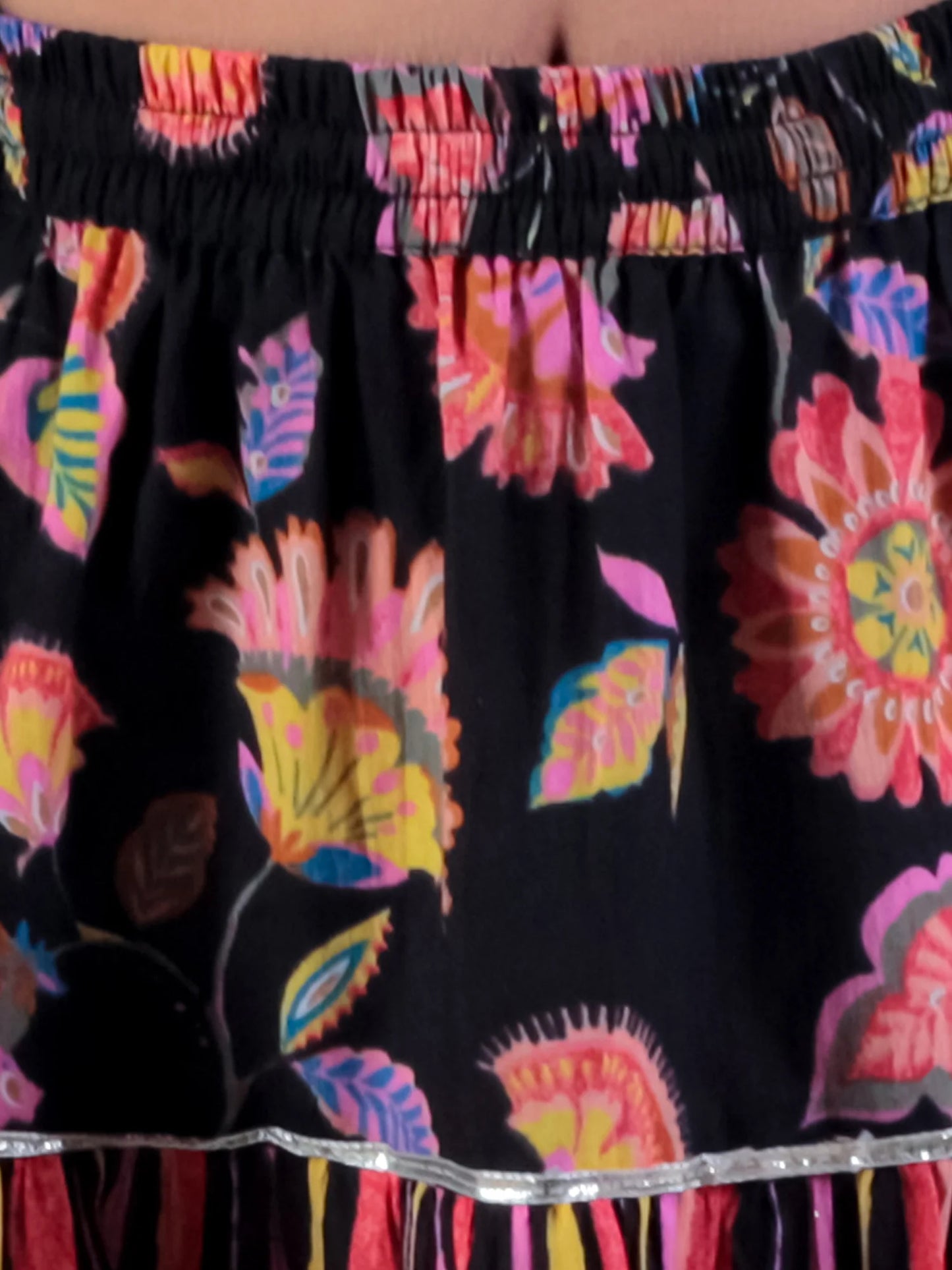 Girl- Black Floral Print Lehanga Choli with Dupatta