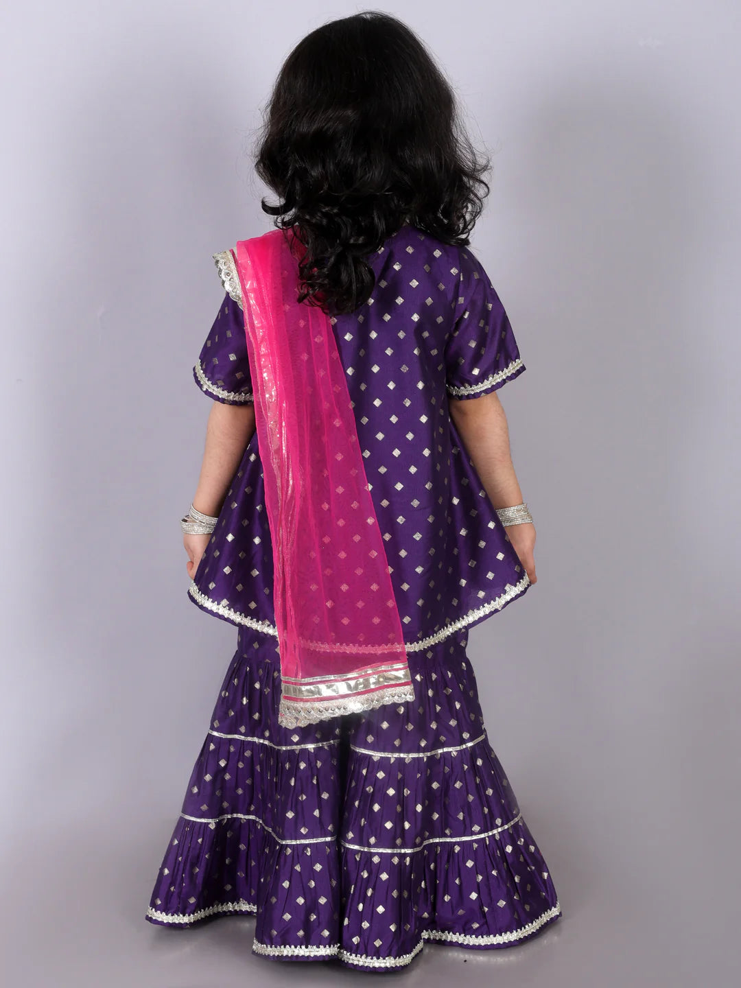 Girl - Purple Gotta Lace work Sharara Set with Pink Dupatta