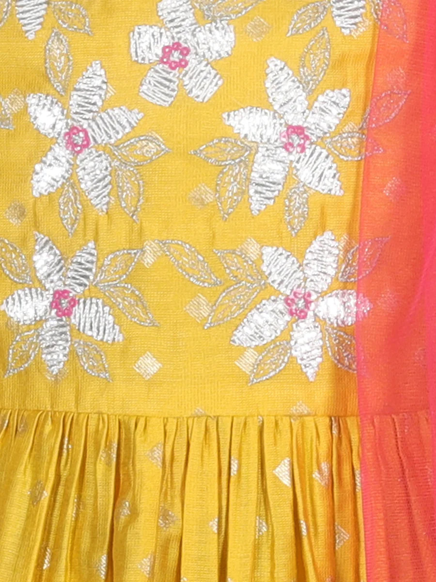 Girl - Yellow Sharara Set with Gotta Lace and Pink Dupatta