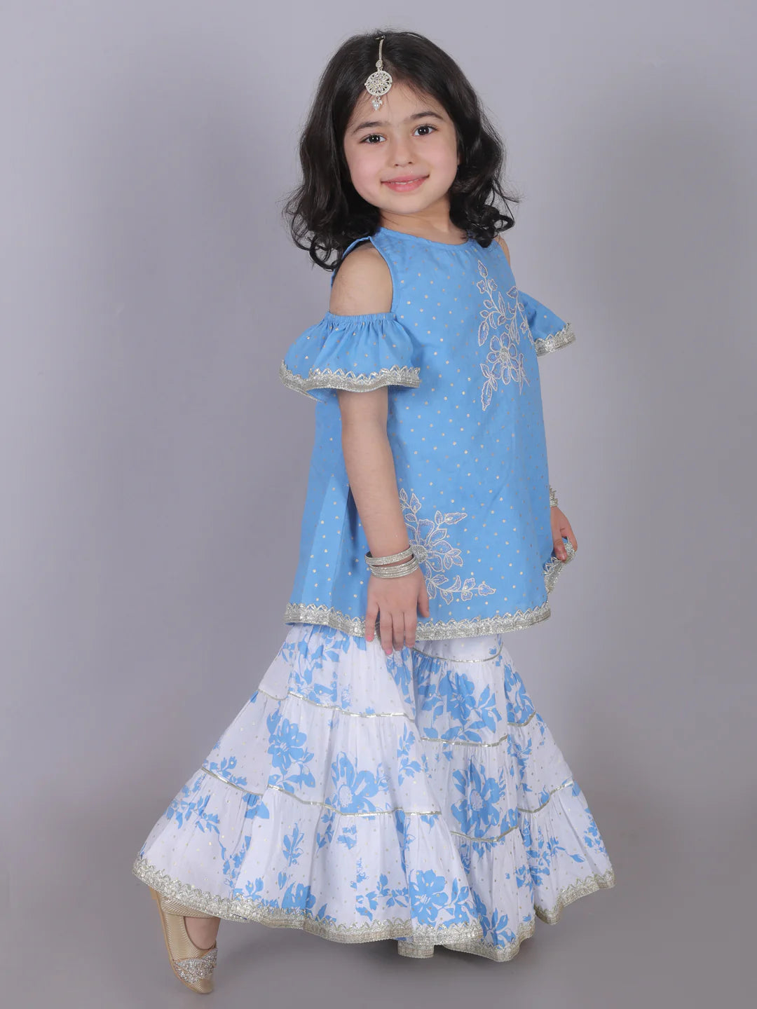 Girl - Blue Kurta with Sharara
