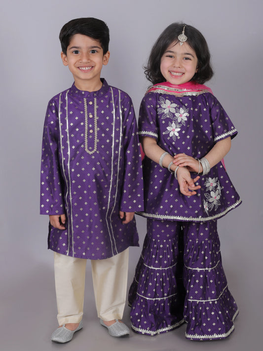 Boy - Purple Kurta Pyjama with Gota Lace work