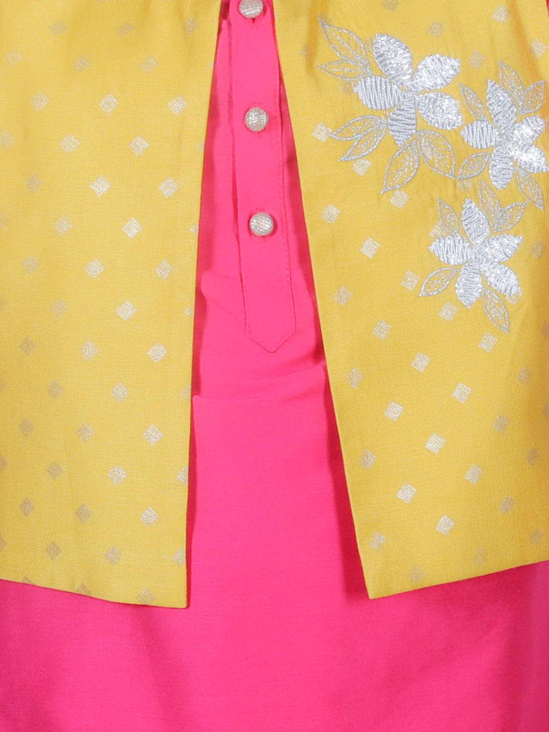 Boy- Pink Kurta Pyjama with Yellow Jacket
