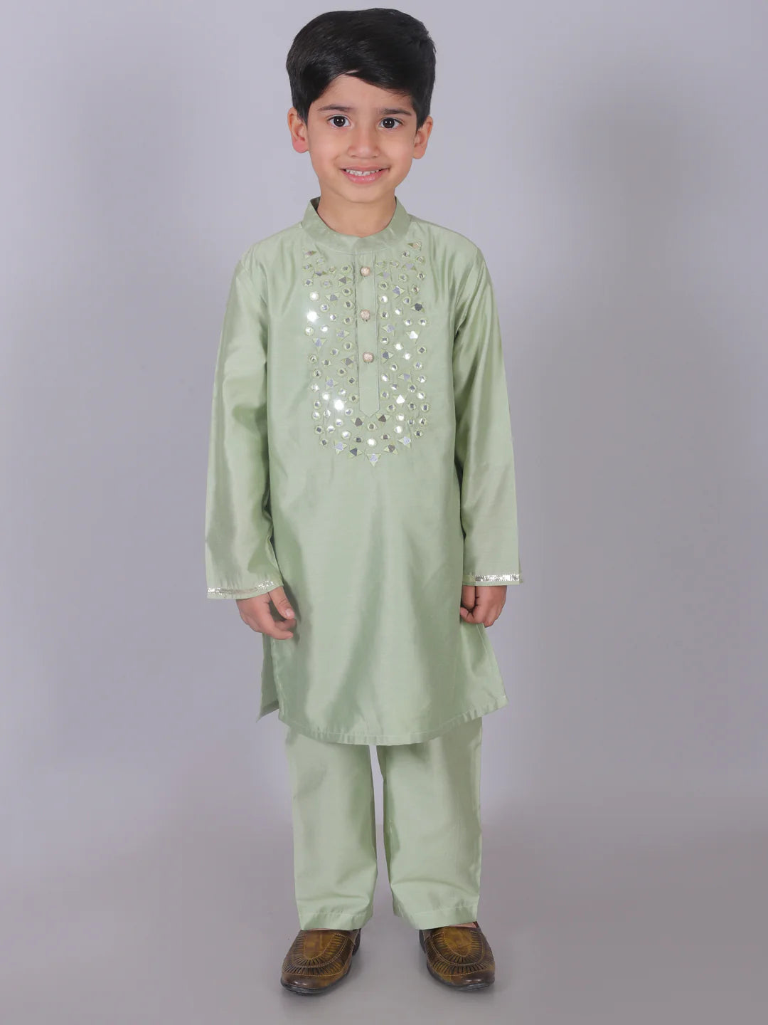 Boy - Green Kurta Pyjama with Mirror work