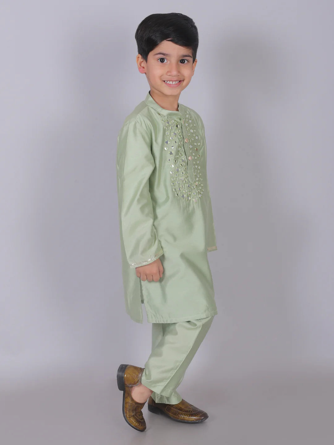 Boy - Green Kurta Pyjama with Mirror work