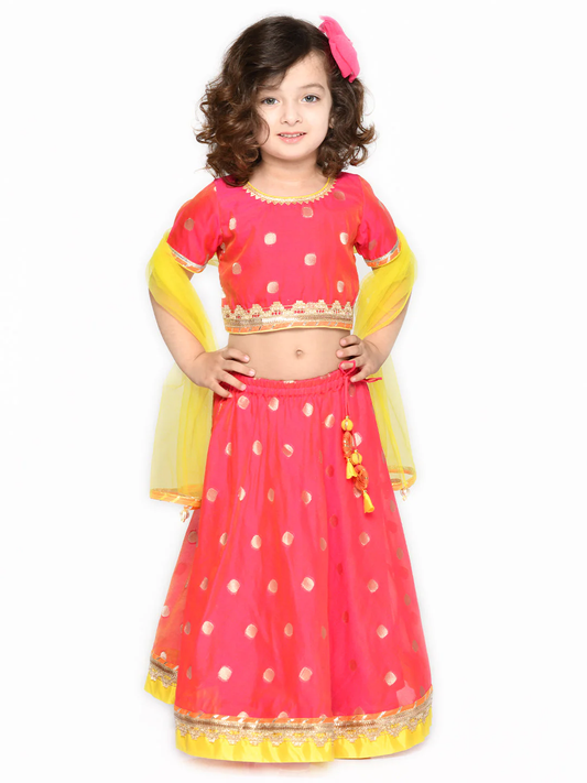 Girl - Pinkish Orange Lehanga Choli with Yellow Dupatta
