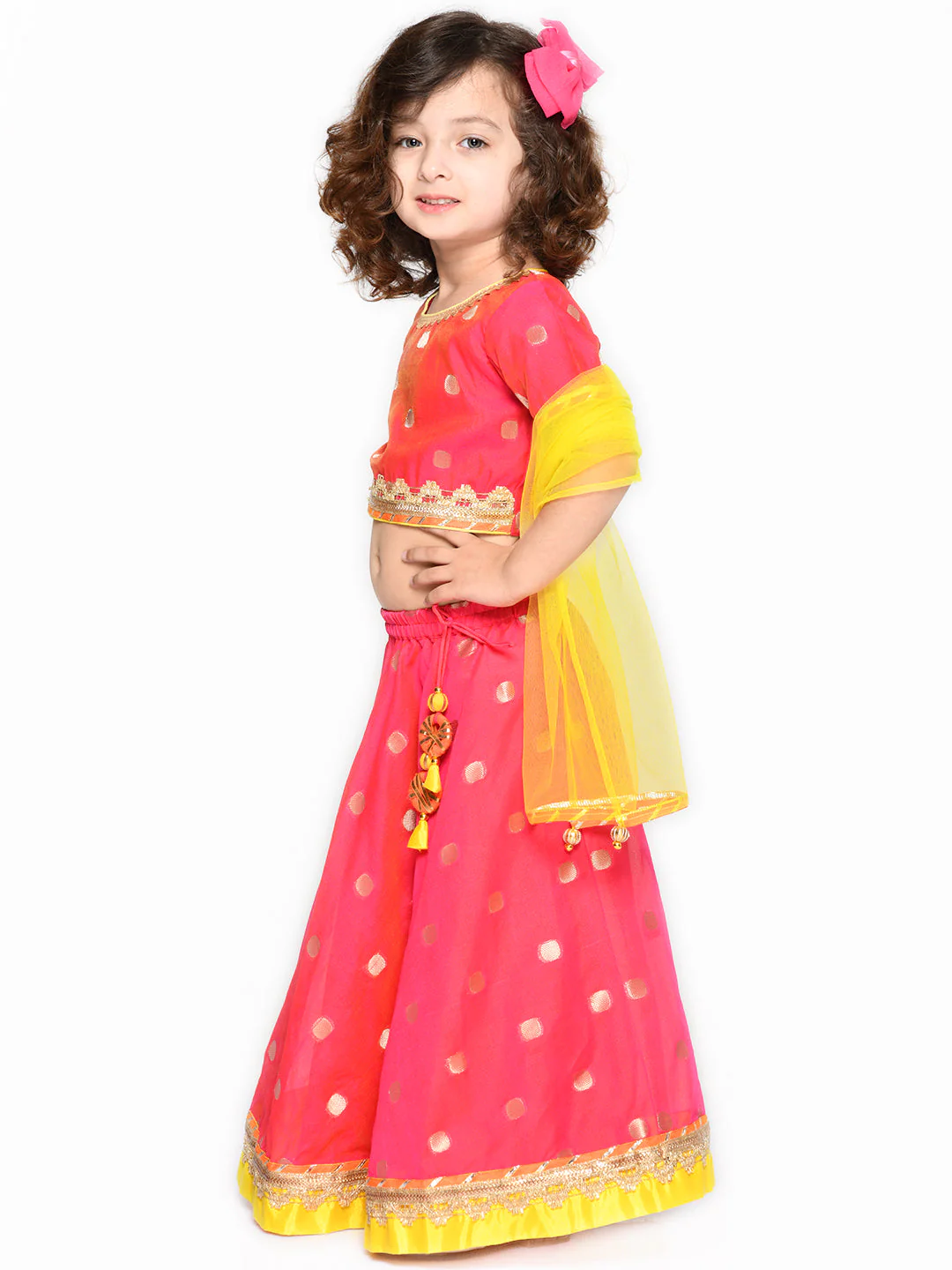 Girl - Pinkish Orange Lehanga Choli with Yellow Dupatta