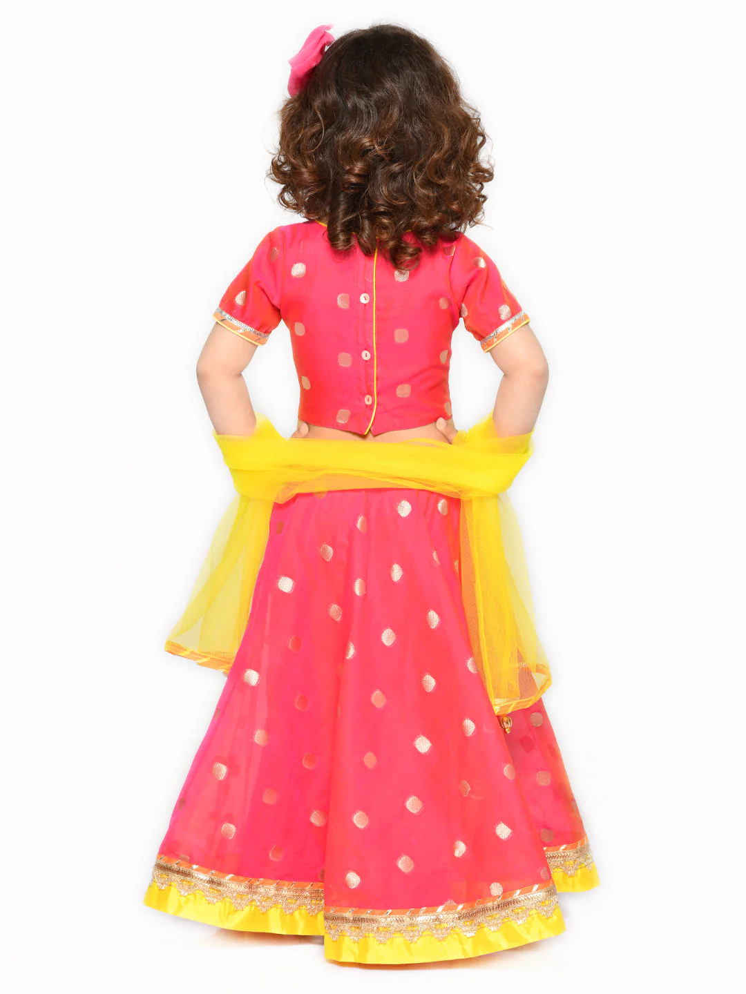 Girl - Pinkish Orange Lehanga Choli with Yellow Dupatta