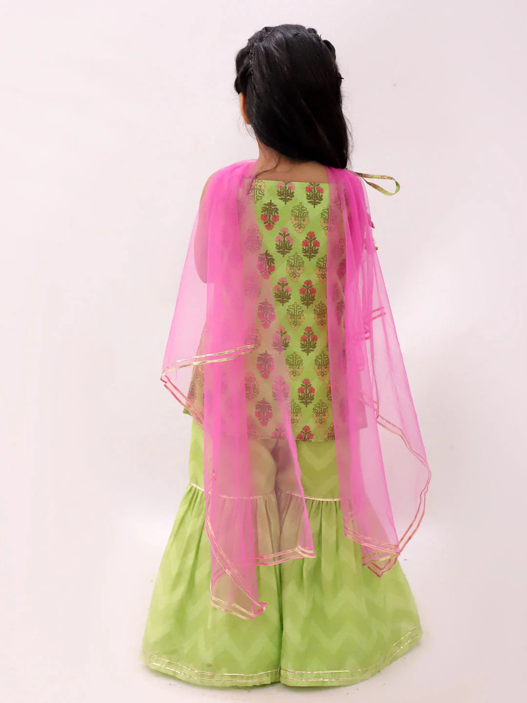 Girl - Mishti Green Kurta Sharara with Pink Dupatta