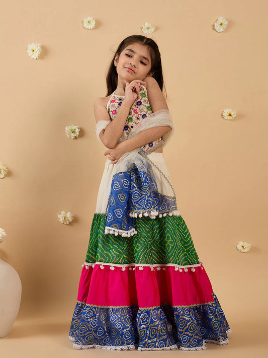 Girl - Multi-Color Embroidery Lehenga, Choli And Dupatta