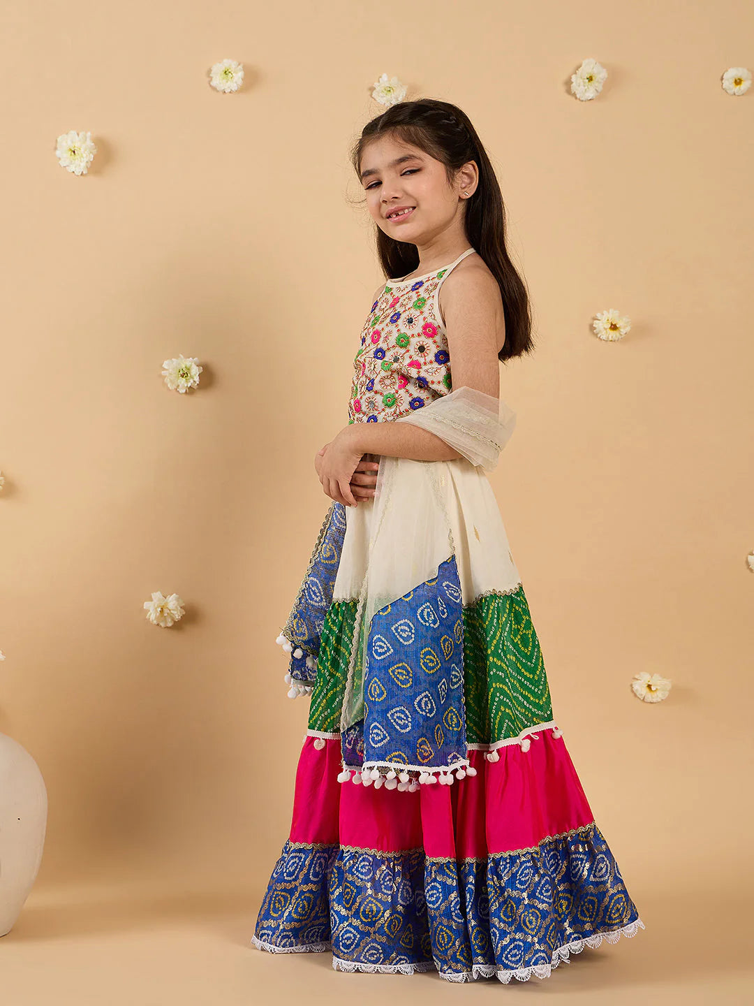 Girl - Multi-Color Embroidery Lehenga, Choli And Dupatta