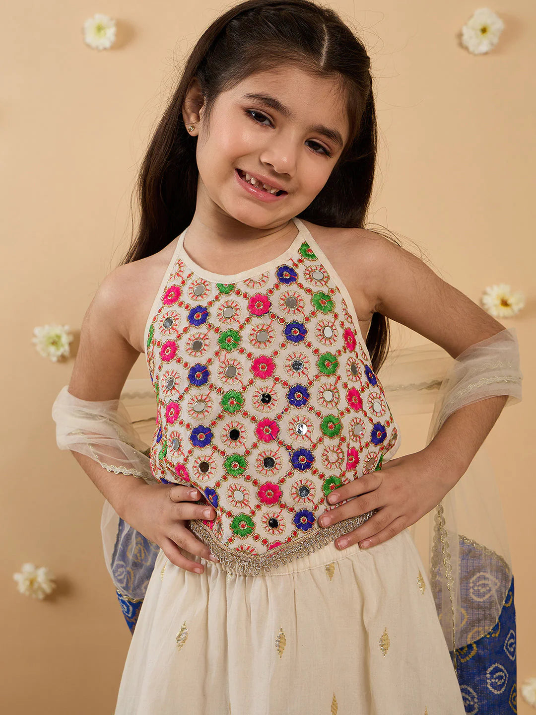Girl - Multi-Color Embroidery Lehenga, Choli And Dupatta