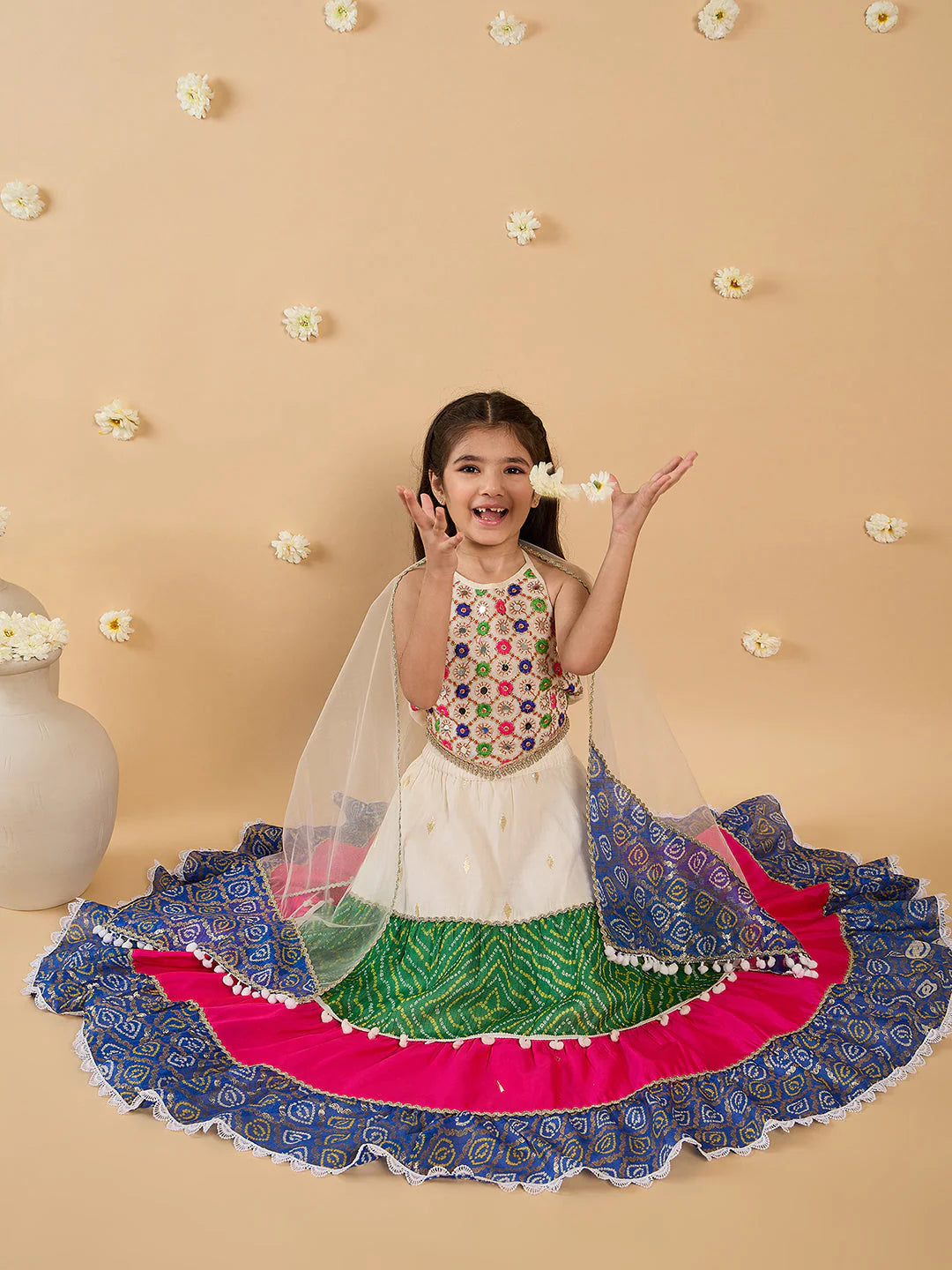 Girl - Multi-Color Embroidery Lehenga, Choli And Dupatta