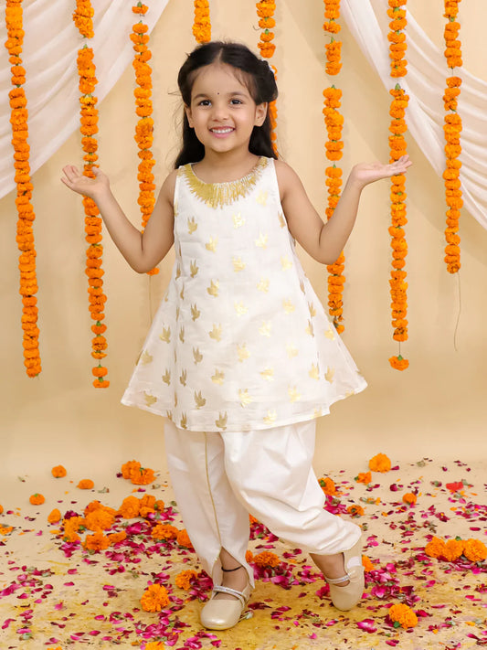 Girl - Off White Kurta and Dhoti Set