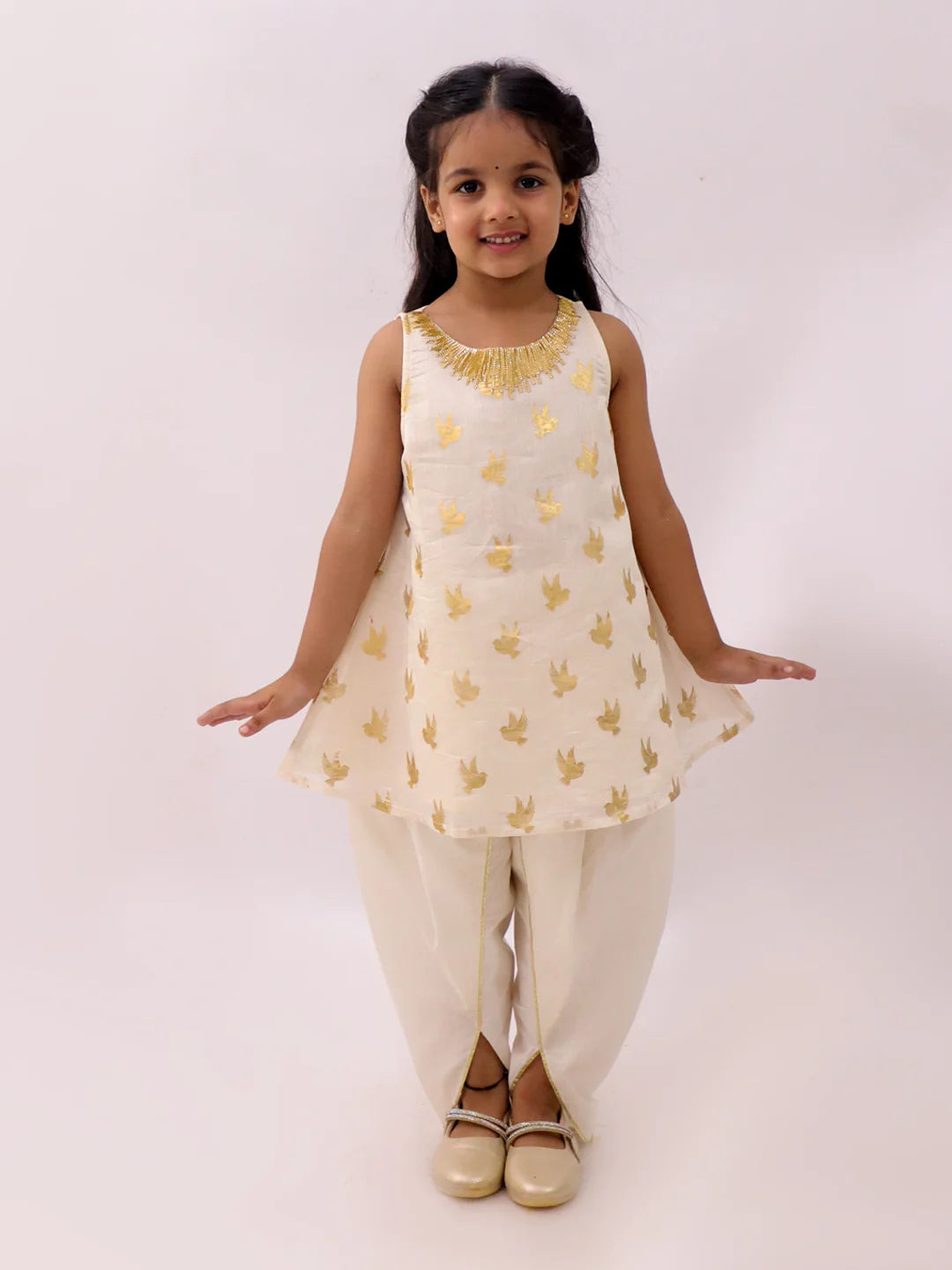 Girl - Off White Kurta and Dhoti Set