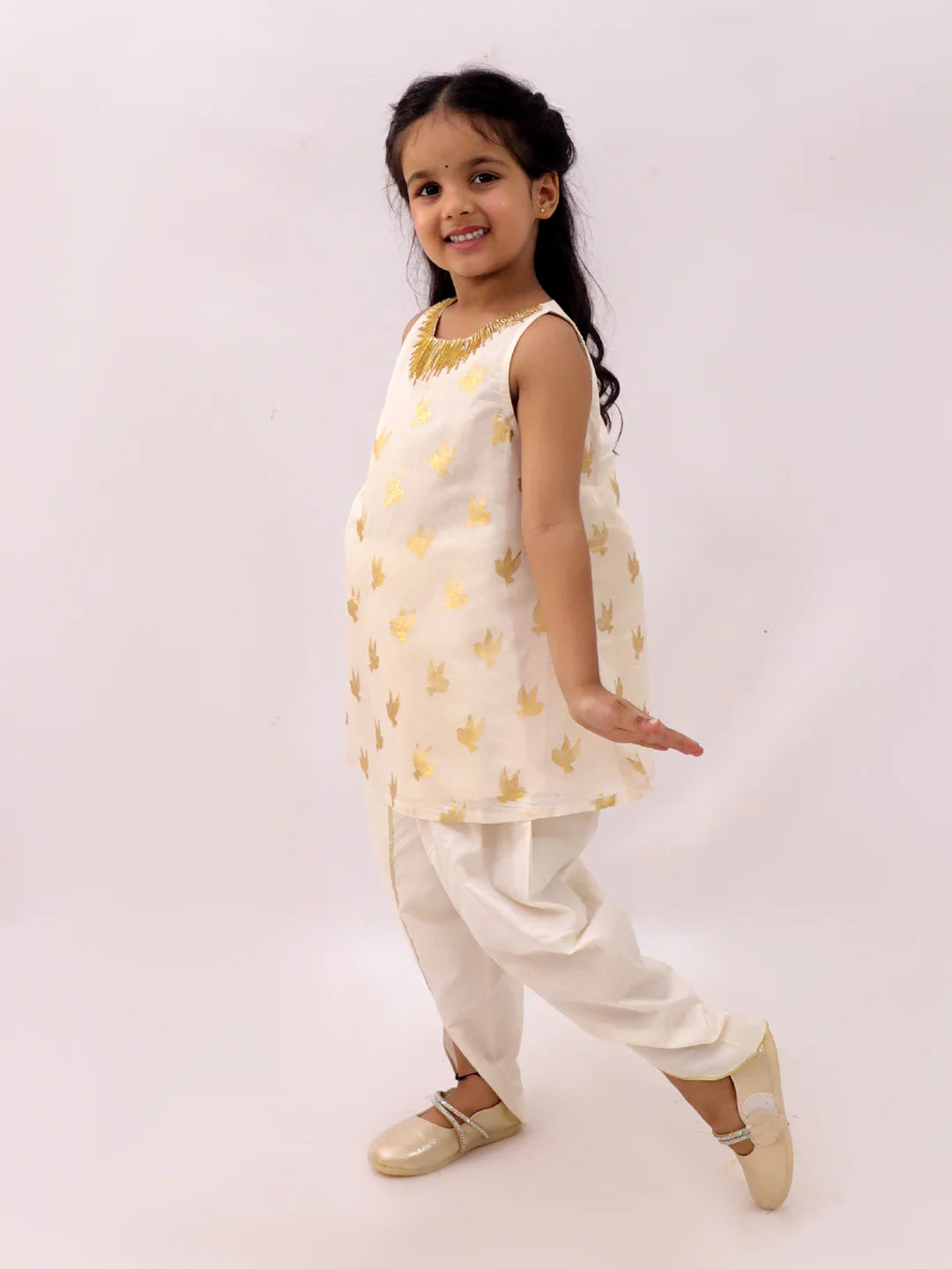 Girl - Off White Kurta and Dhoti Set