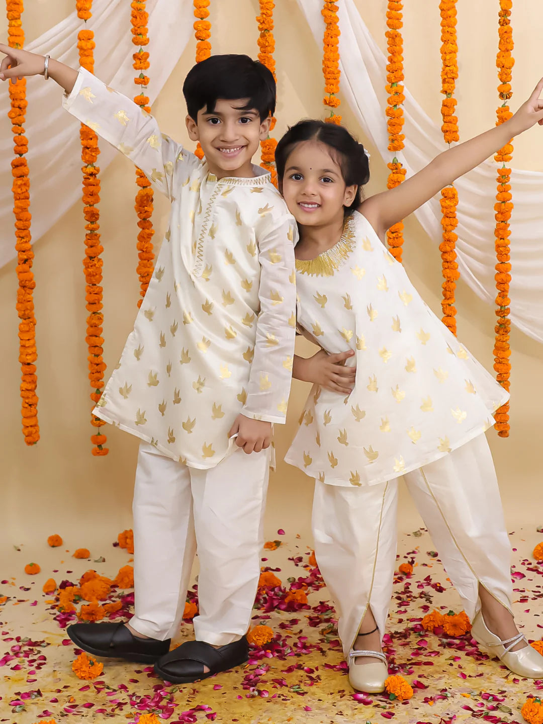 Girl - Off White Kurta and Dhoti Set