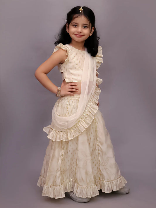 Girl - Off White Lehanga Choli Dupatta Set