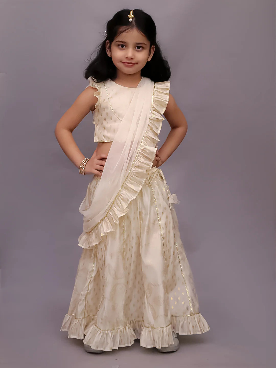 Girl - Off White Lehanga Choli Dupatta Set