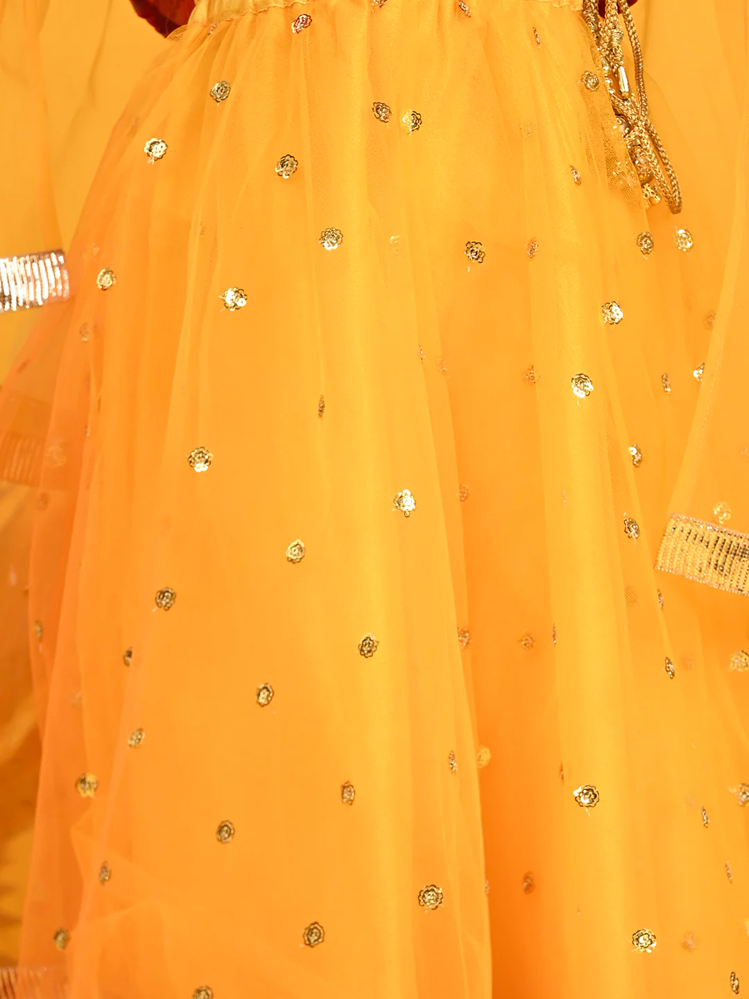 Girl - Orangish Yellow Lehanga With Sequence Work & Pink Choli