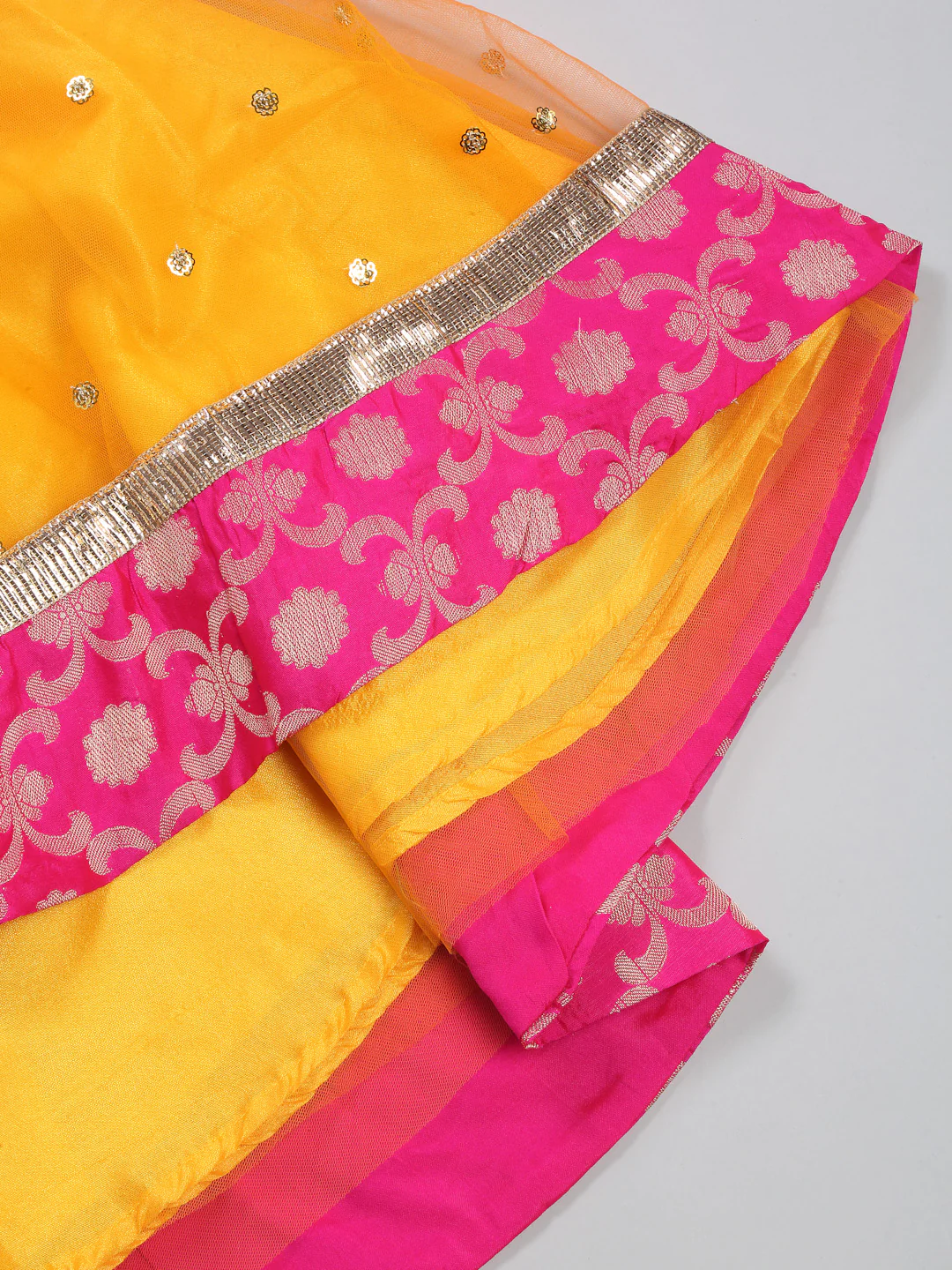 Girl - Orangish Yellow Lehanga With Sequence Work & Pink Choli