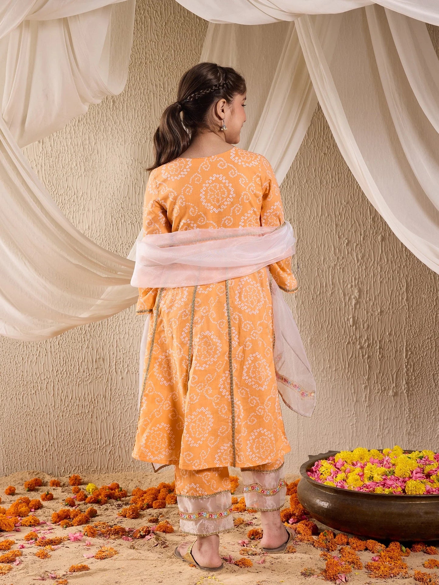 Girl Orange Bandej Kurta Set