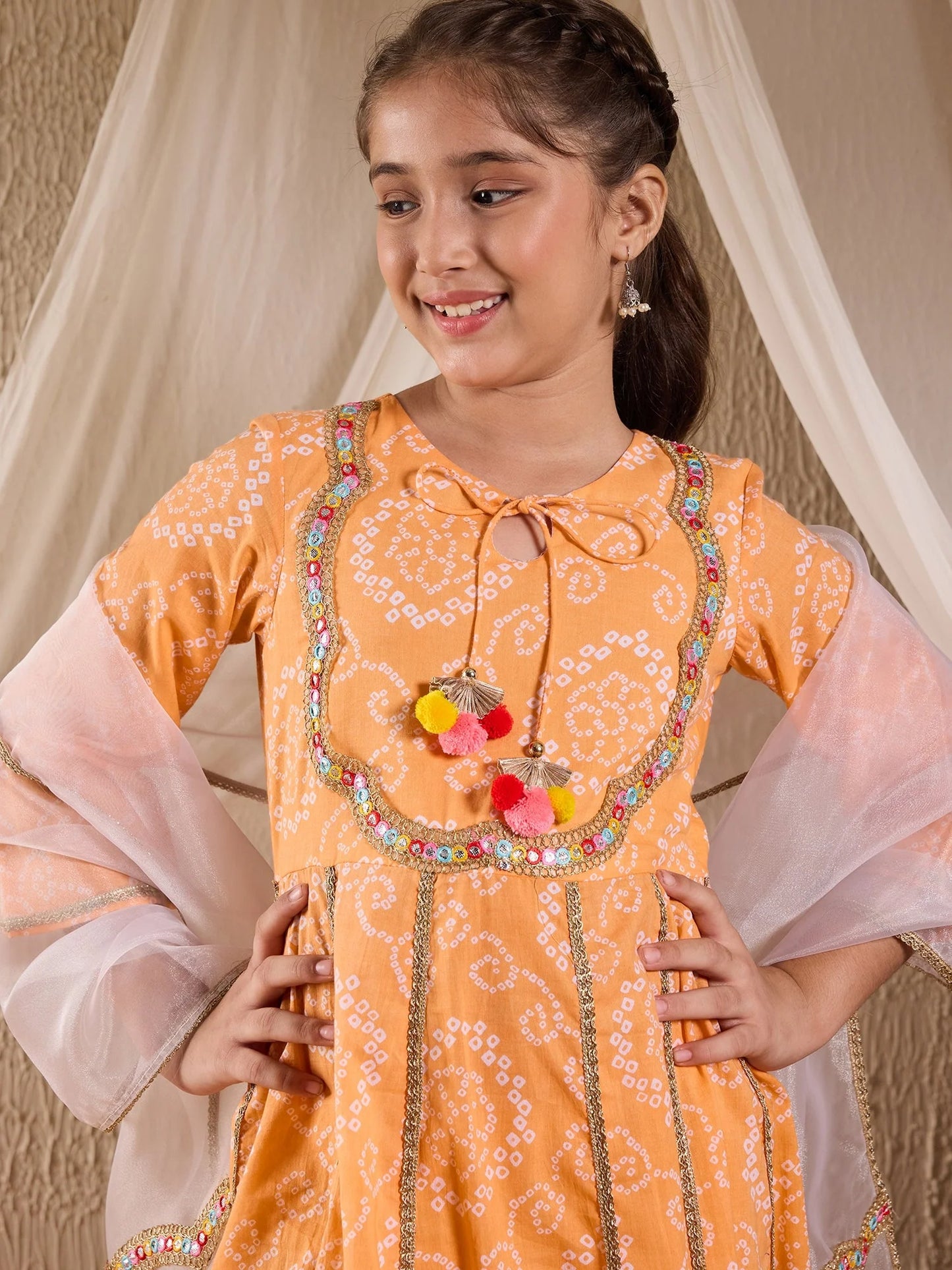 Girl Orange Bandej Kurta Set