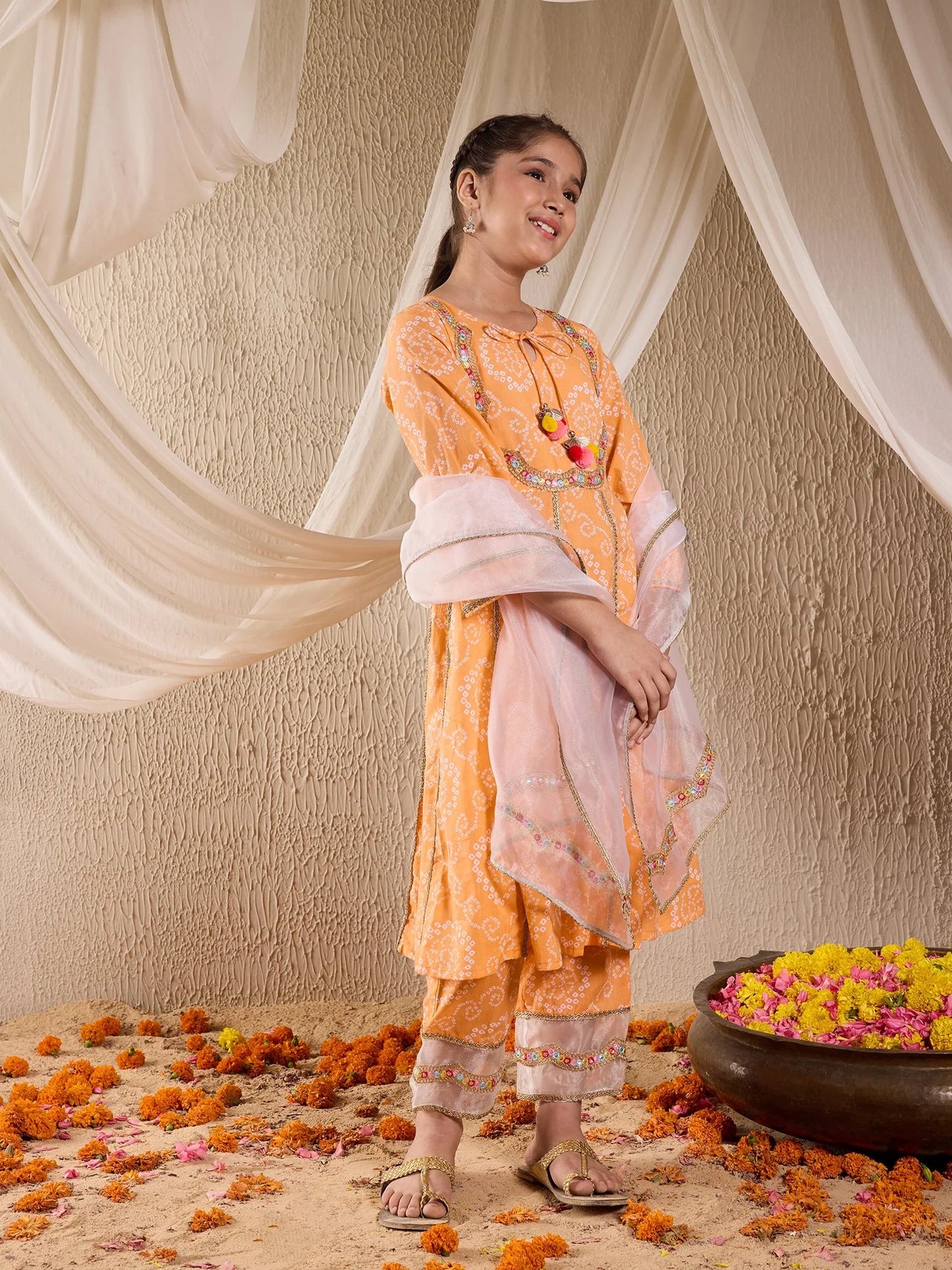 Girl Orange Bandej Kurta Set