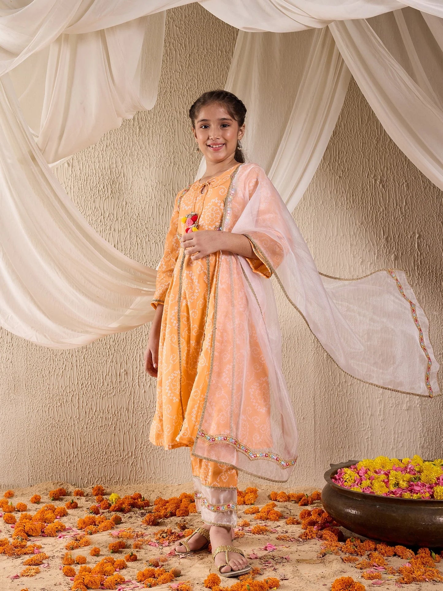 Girl Orange Bandej Kurta Set