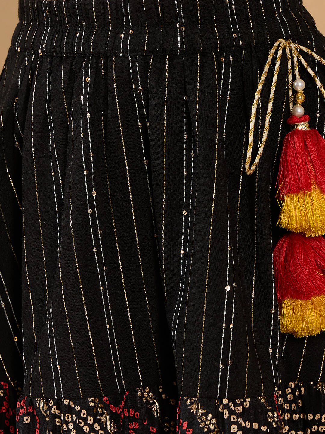 Girl Black Cotton Lehenga, Choli & Dupatta