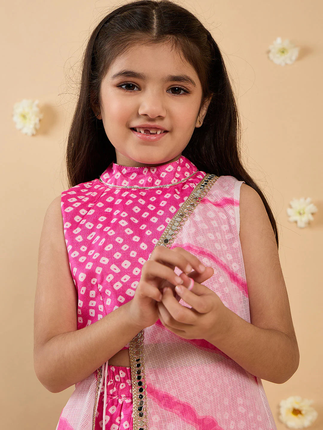 Girl Pink Dhoti, Kurta And Shrug Set