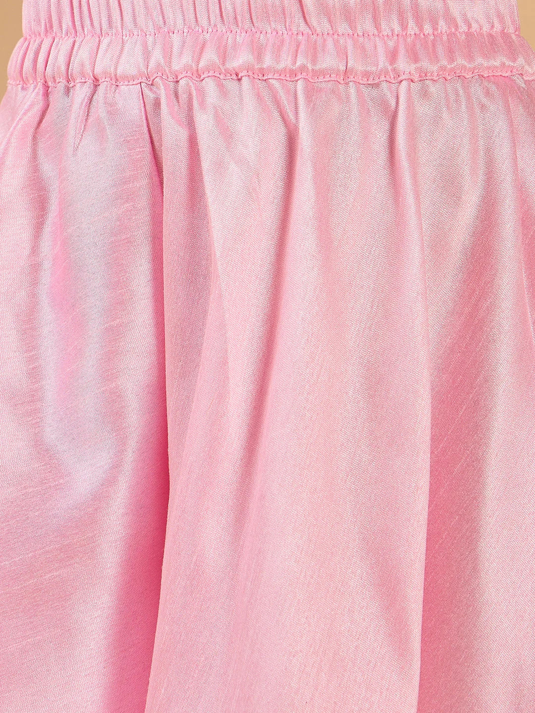 Girl Pink Georgette Top & Silk Palazzo Set
