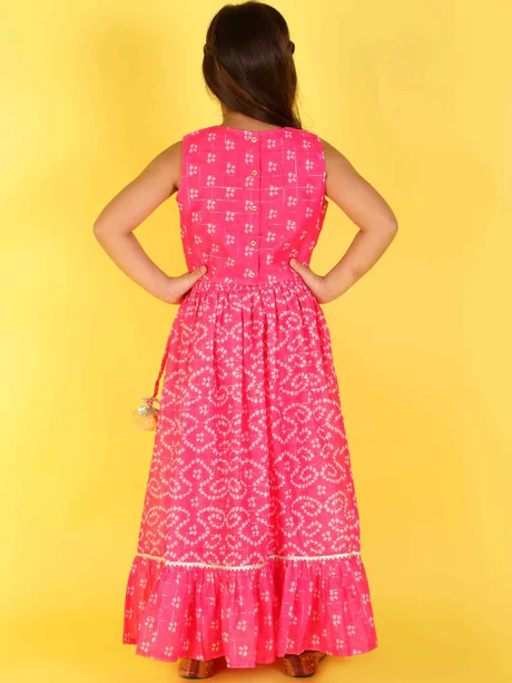 Girl - Pink Bandhani Print Lehanga
