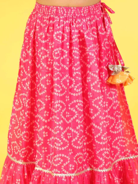 Girl - Pink Bandhani Print Lehanga