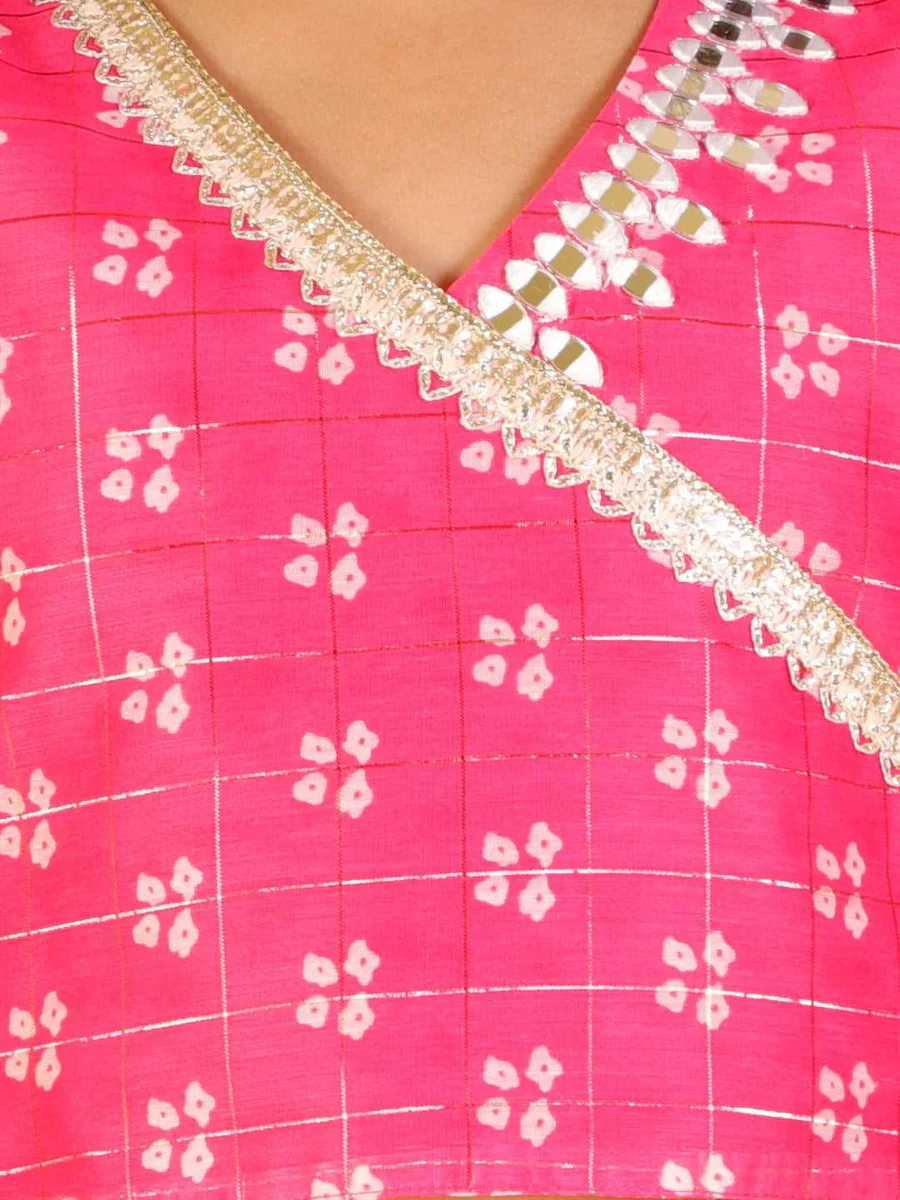 Girl - Pink Bandhani Print Lehanga