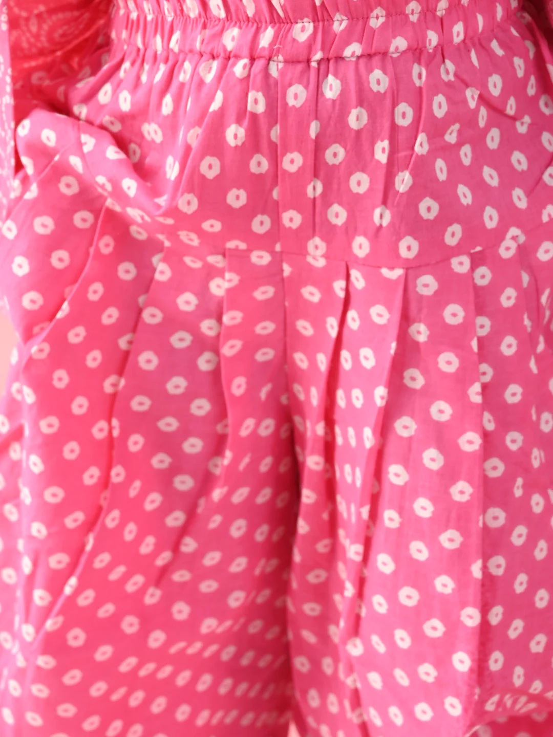 Girls - Pink Bandhni Printed Kurta & Dhoti