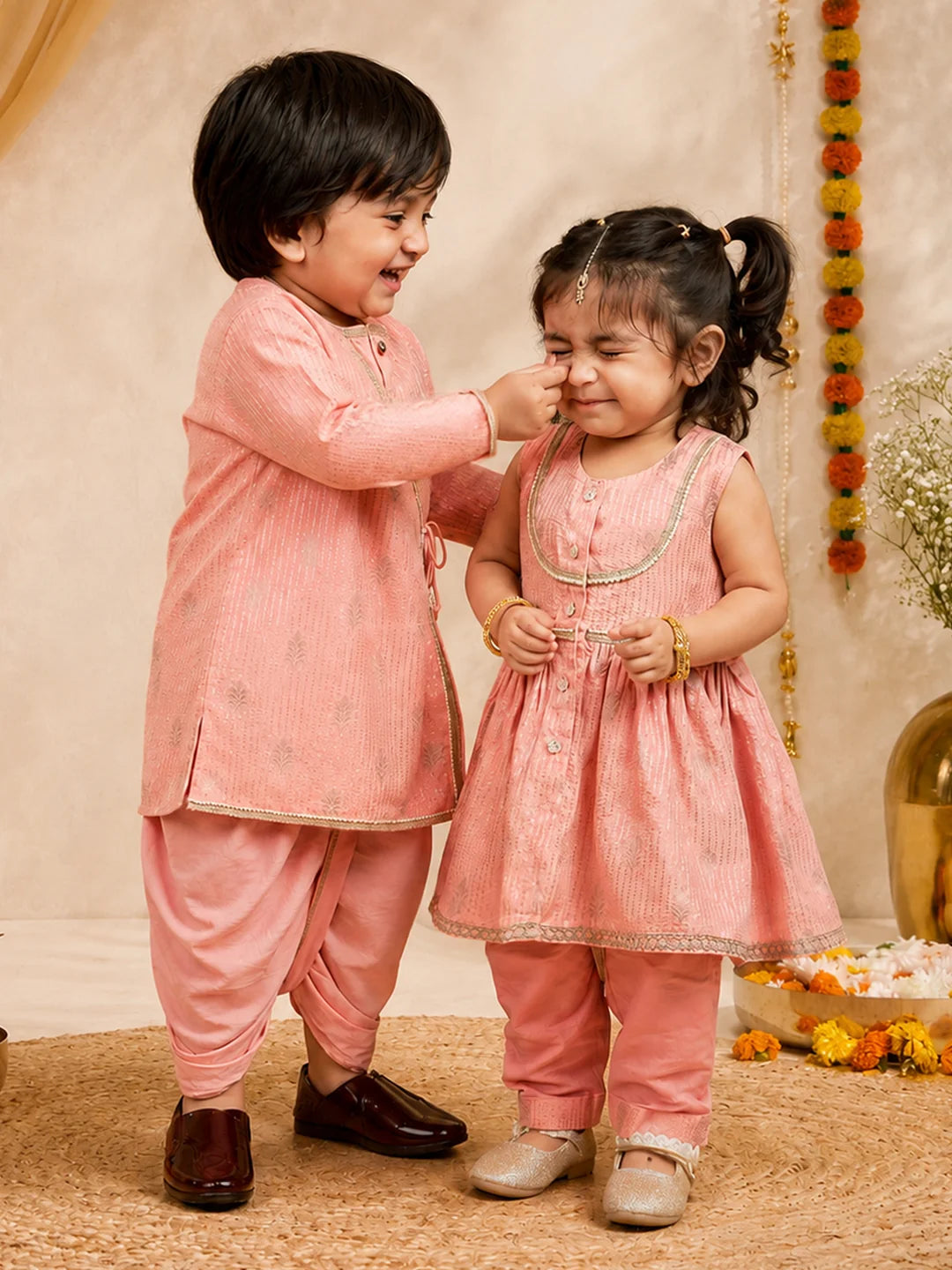 Girl - Peach Kurta and Pant Set