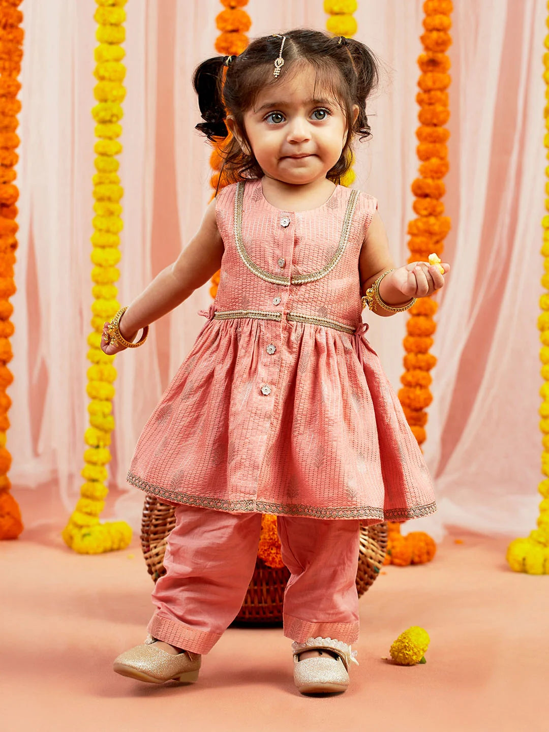 Girl - Peach Kurta and Pant Set