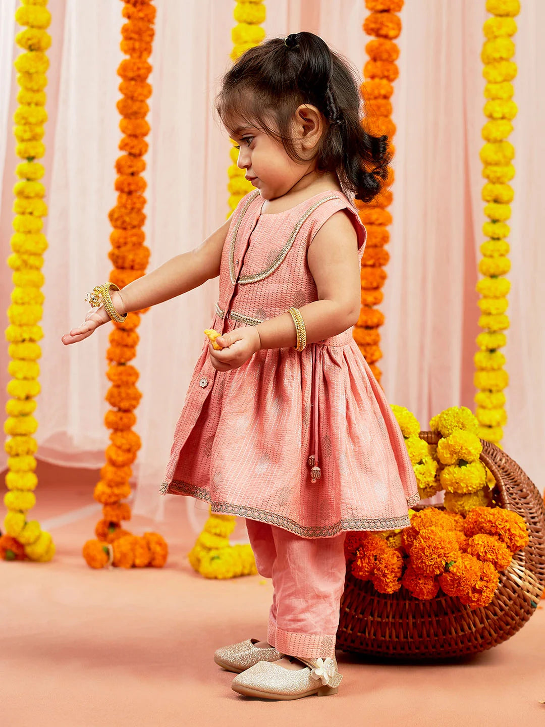 Girl - Peach Kurta and Pant Set