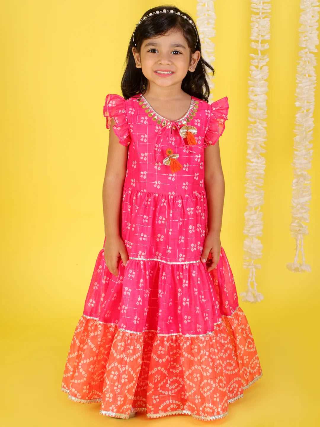 Girl - Pink & Orange Long Dress