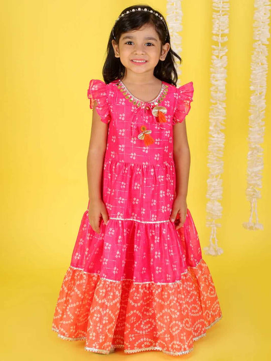Girl - Pink & Orange Long Dress