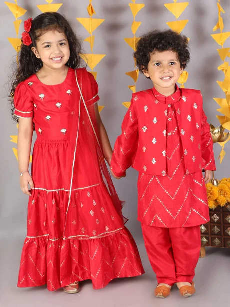 Girl - Red Lehanga with short sleeves