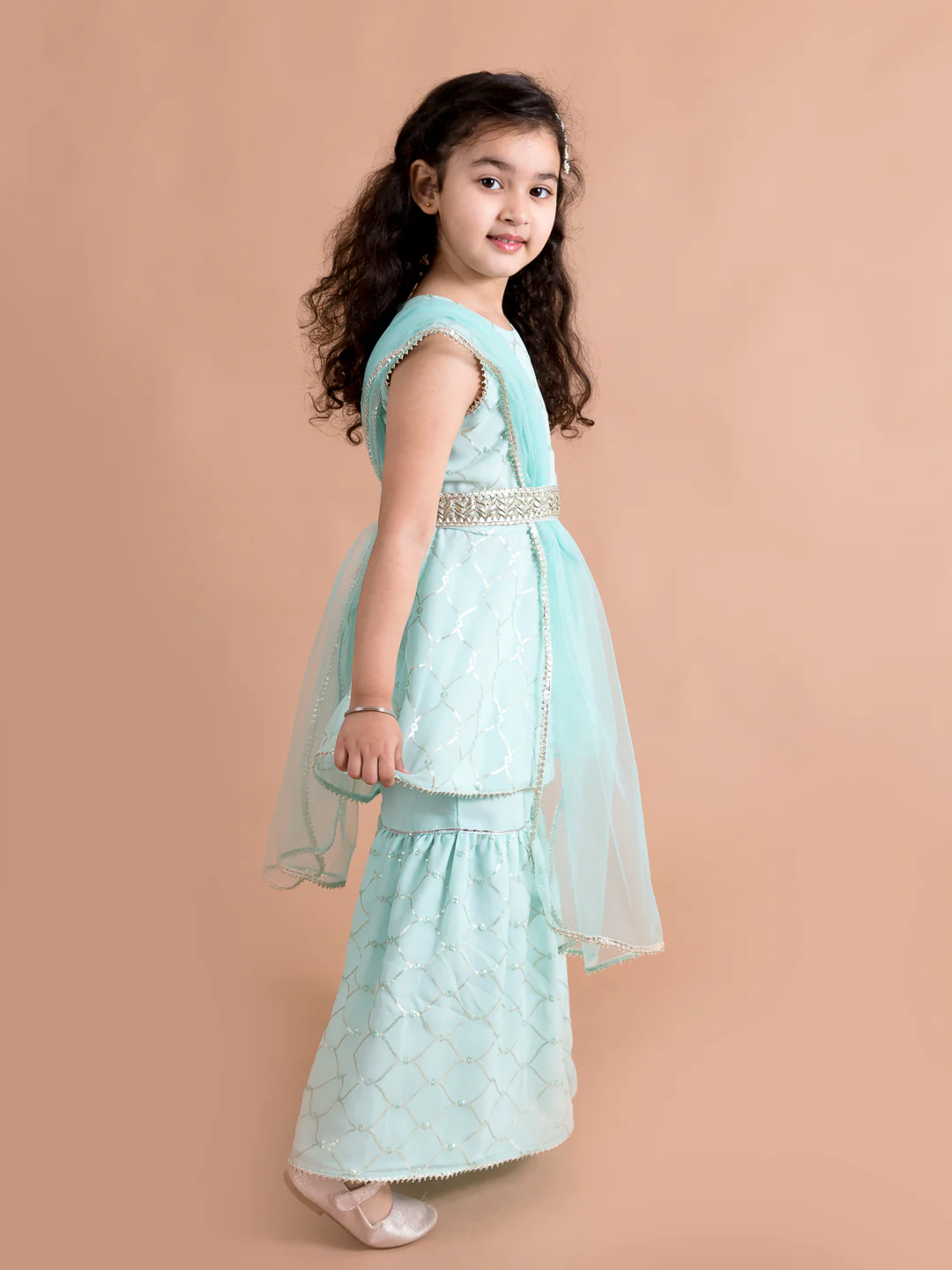 Girl - Sea Green Sharara Set with Dupatta and Belt